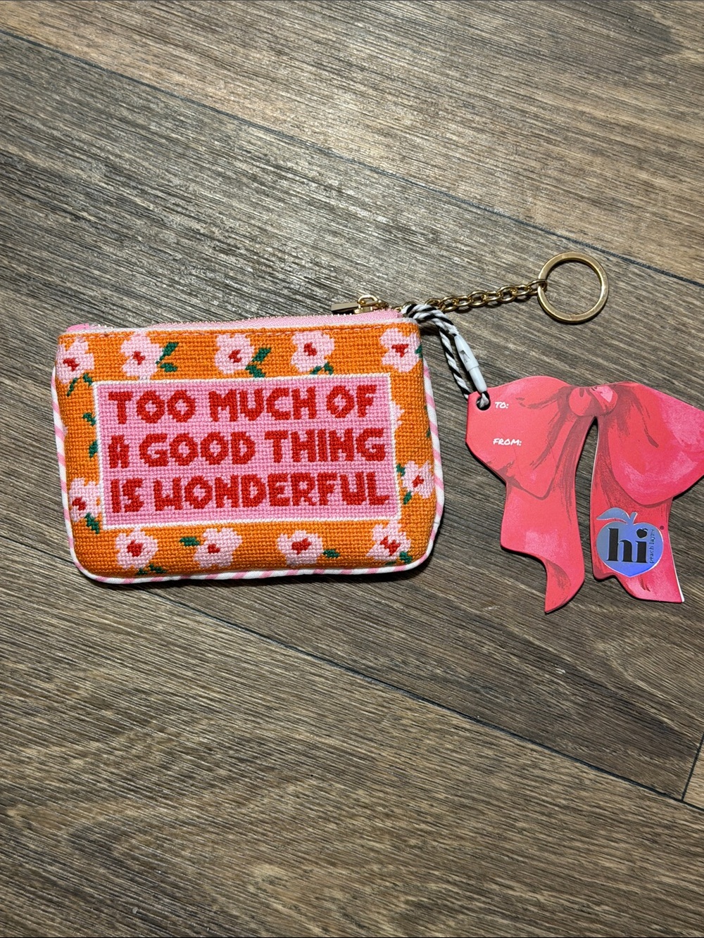 Orange Floral Zip Coin Purse Keychain - "Too Much of a Good Thing is Wonderful"
